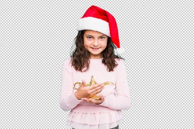 Bambina che chiede un wishe che celebra il giorno di natale