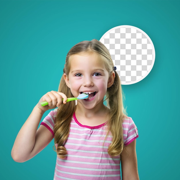 PSD a little girl brushes her teeth on a white background portrait of a child with toothbrush