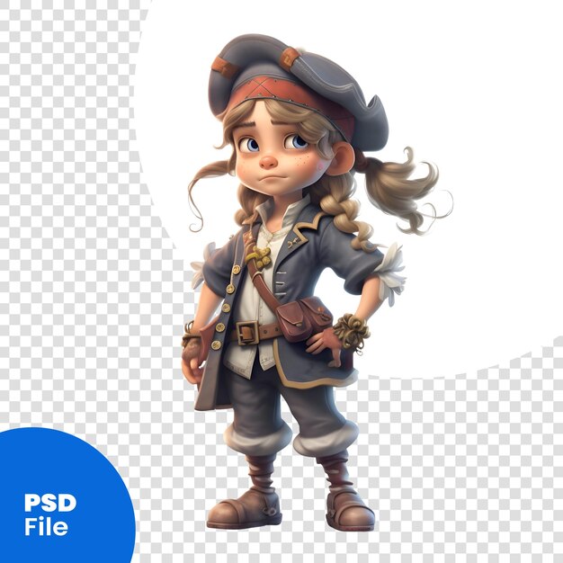 Маленькая девочка, одетая как пират3d цифровой иллюстрации psd шаблон