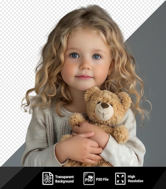 PSD little girl holding a teddy bear free space for text