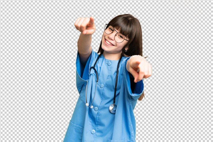 PSD little girl over isolated green chroma key background