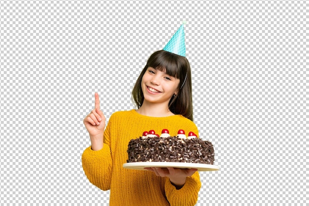孤立した緑色の鍵の背景の上にある小さな女の子