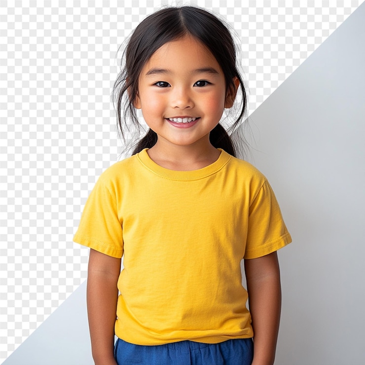 PSD 黒と白の絵の黄色いシャツを着た小さな女の子