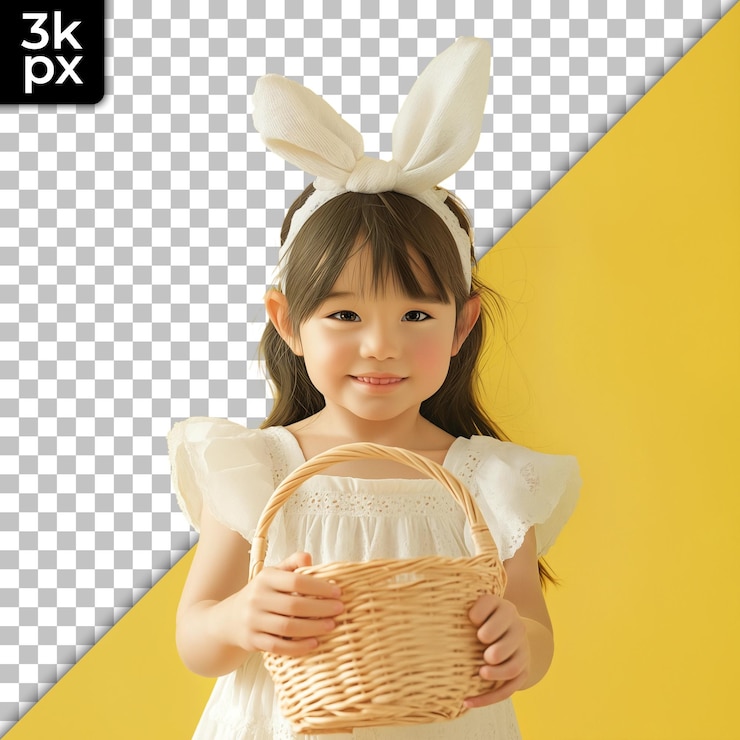 PSD 一個頭髮上有兔子兔子的小女孩