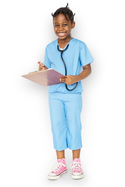 Little girl with doctor dream job smiling