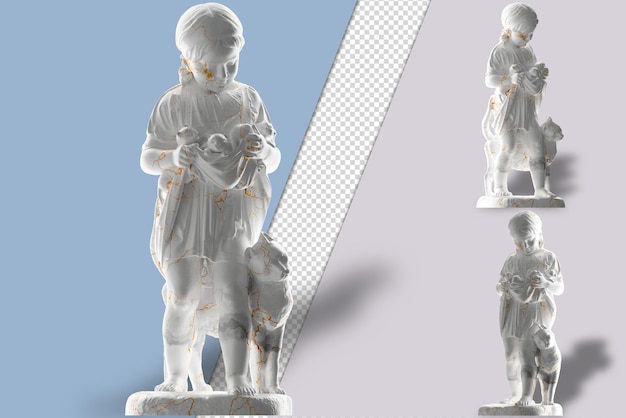 PSD a little girl with kittens 3d render in white marble and gold perfect for apparel and album covers