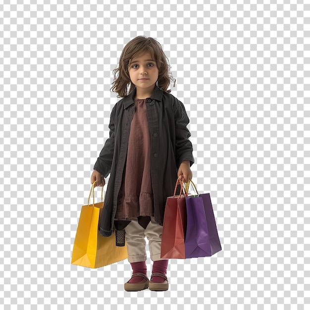 PSD a little girl with shopping bags in her hands