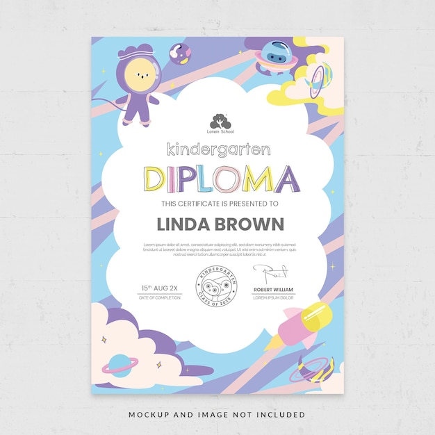 PSD little graduated kindergarten diploma certificate template in psd v2