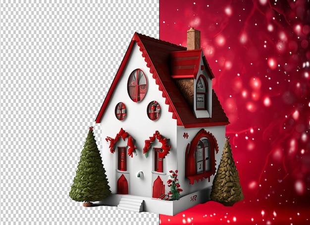 PSD little house trees snow pine village cottage nature