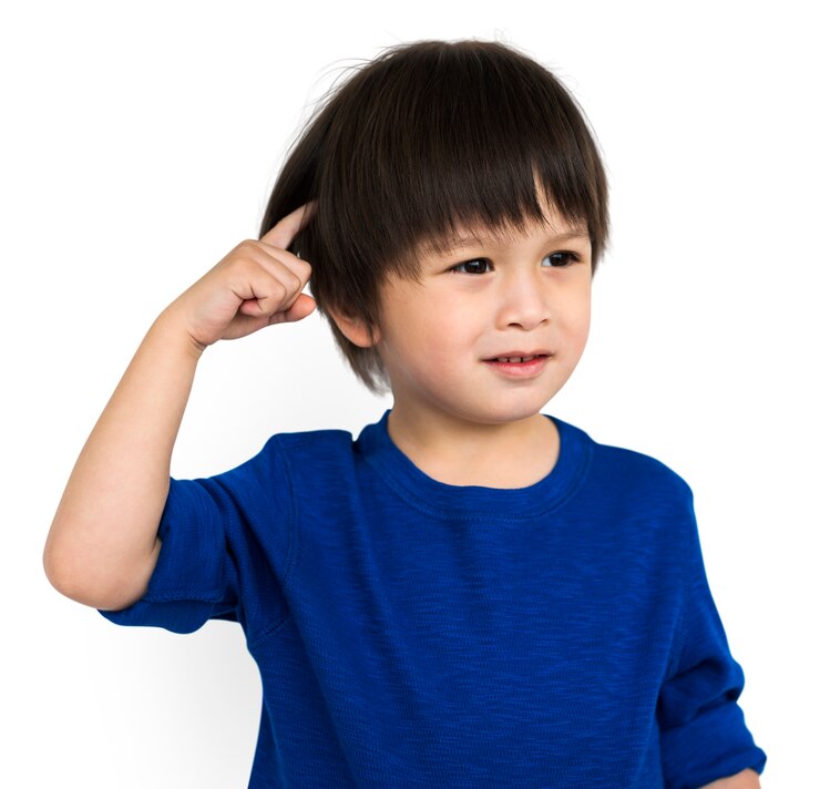 PSD リトルキッドの少年は好奇心のコンセプトを考える