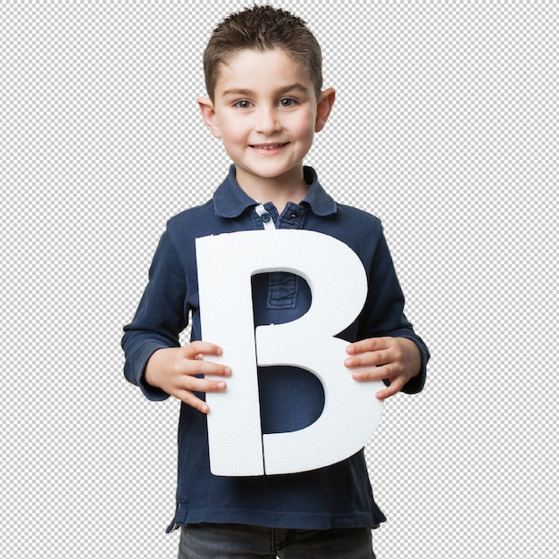 Little kid holding the b letter