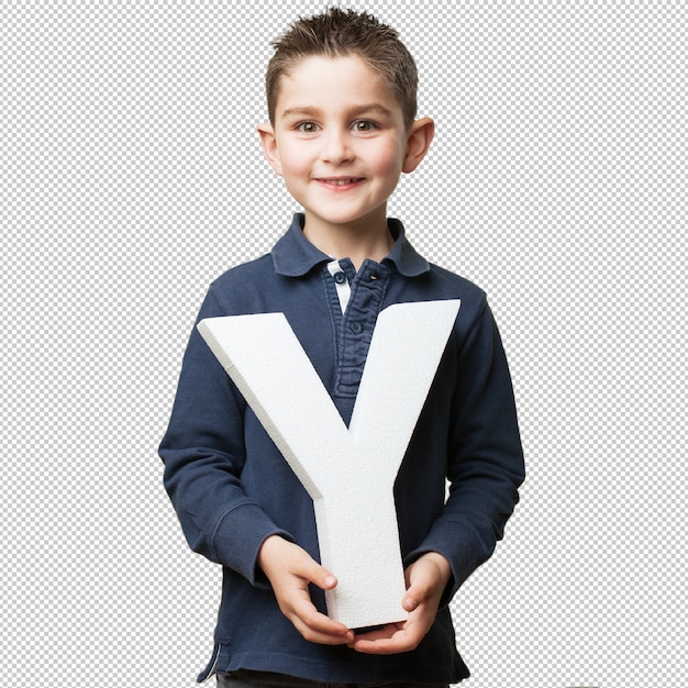 Little kid holding the y letter