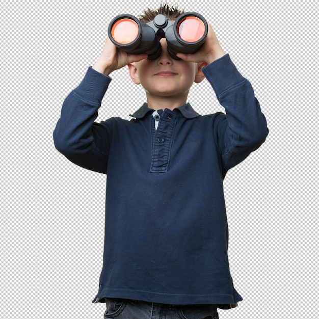 Little kid using binoculars