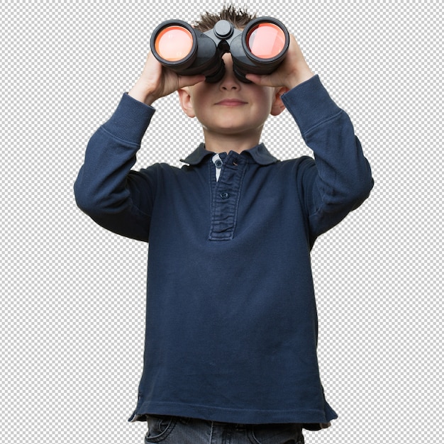 little kid using binoculars