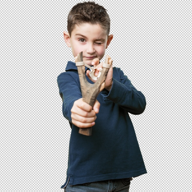 PSD little kid using a slingshot