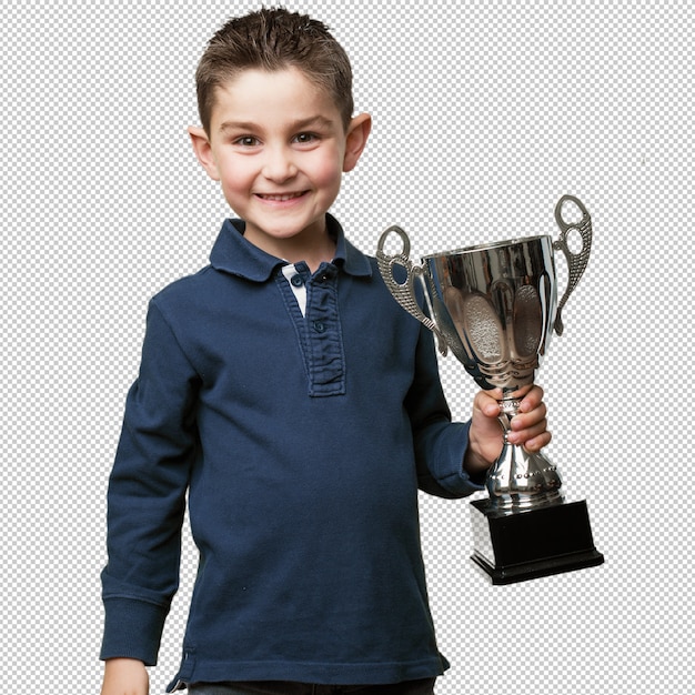 Little kid with a trophy