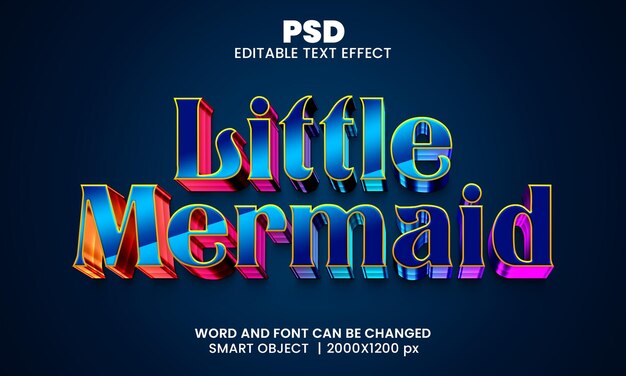 Little mermaid 3d editable photoshop text effect style with background