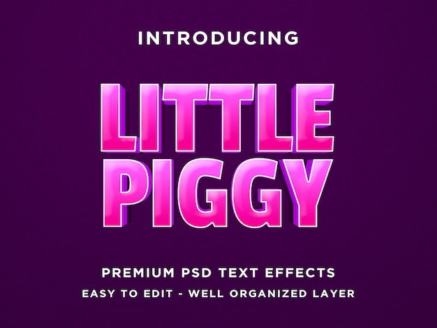 PSD little piggy game style 3d text effect