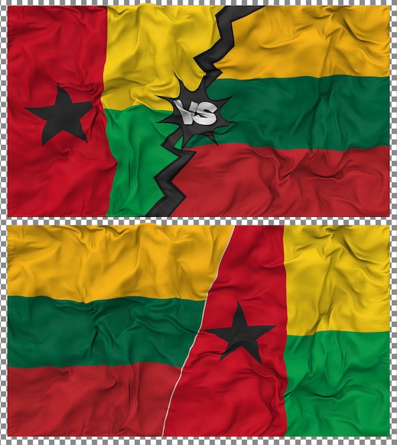 Litwa przeciwko Gwinei Bissau Półkombinowana Flaga Tkanina Bump Texture Rendering 3D