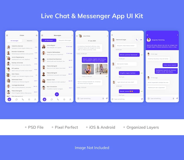 PSD kit interfaccia utente dell'app messenger per chat dal vivo