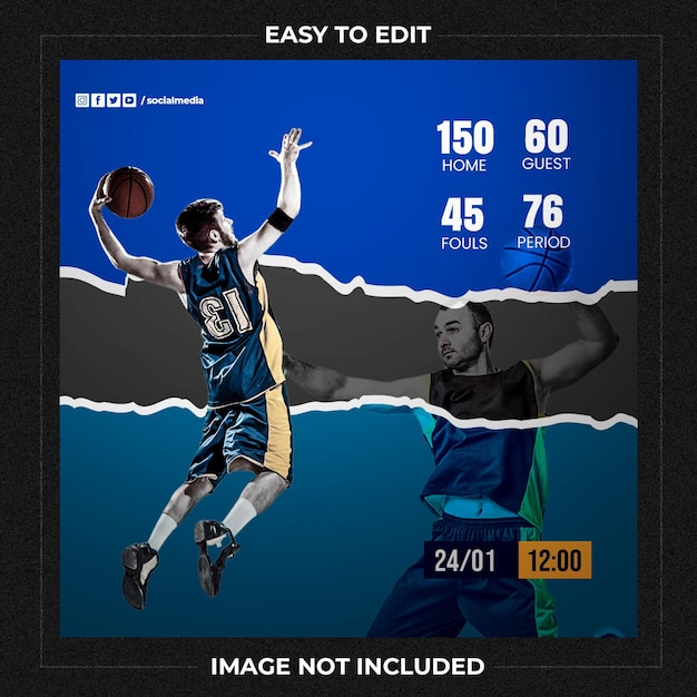 PSD live match basketball flyer social media post template