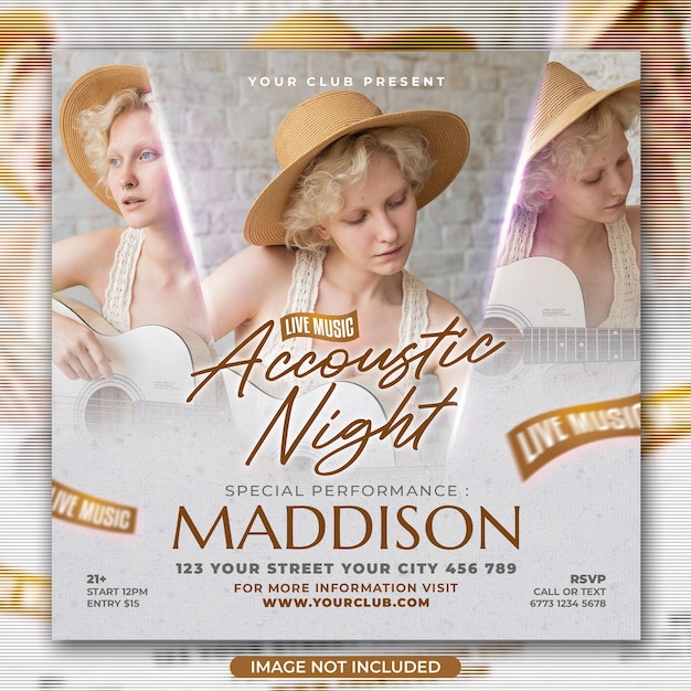 PSD live music acoustic night flyer social media post template