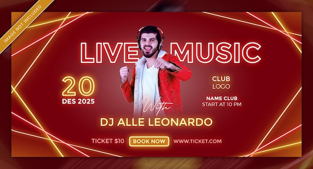 PSD modello di banner di musica dal vivo