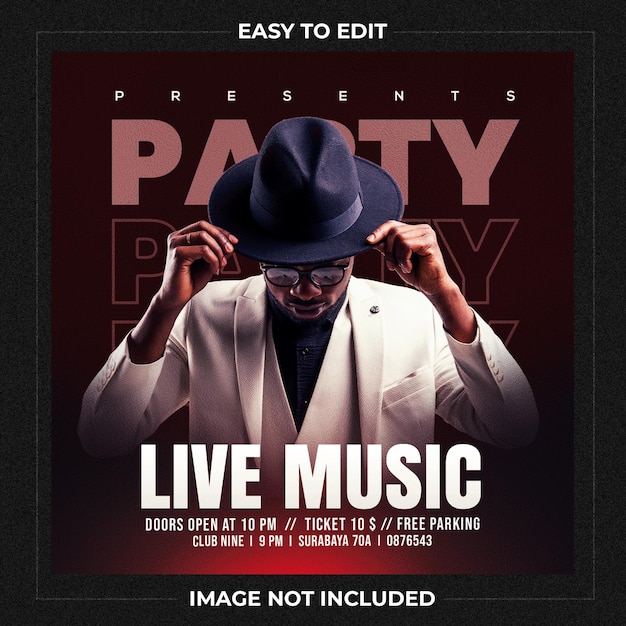 Live music party flyer social media post and web banner