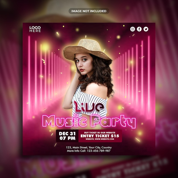 Live music party promotion instagram post or square banner social media template