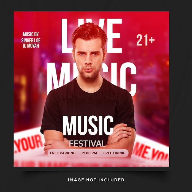 Live muziekfestival social media postsjabloon Gratis Psd