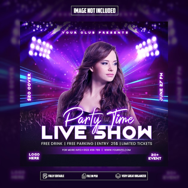 Live party flyer social media post and web banner