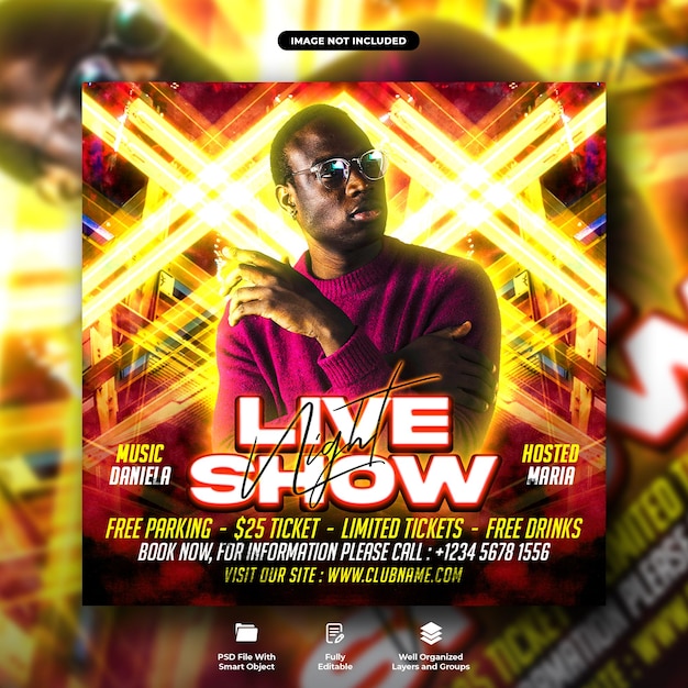 PSD live show dj club night party social media post template