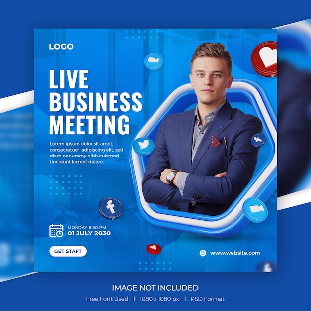 PSD live stream digital marketing for social media post with 3d template