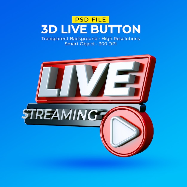 PSD live streaming 3d badge isolated