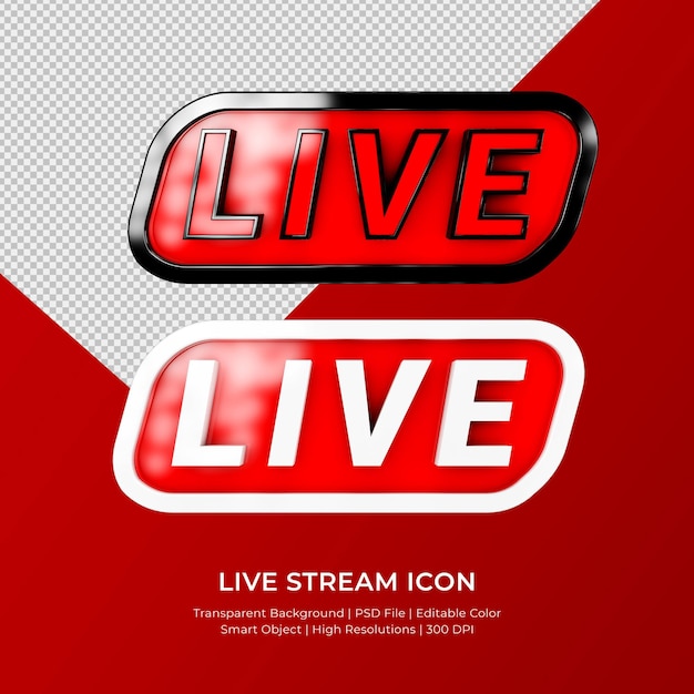 PSD live streaming 3d render pictogram badge geïsoleerd