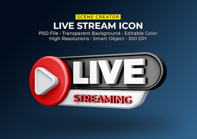 Live streaming 3D render pictogram badge geïsoleerd
