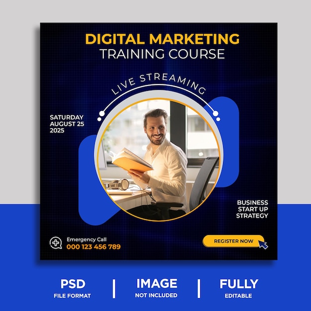 Premium PSD | Live streaming digital marketing training course instagram or social media post design