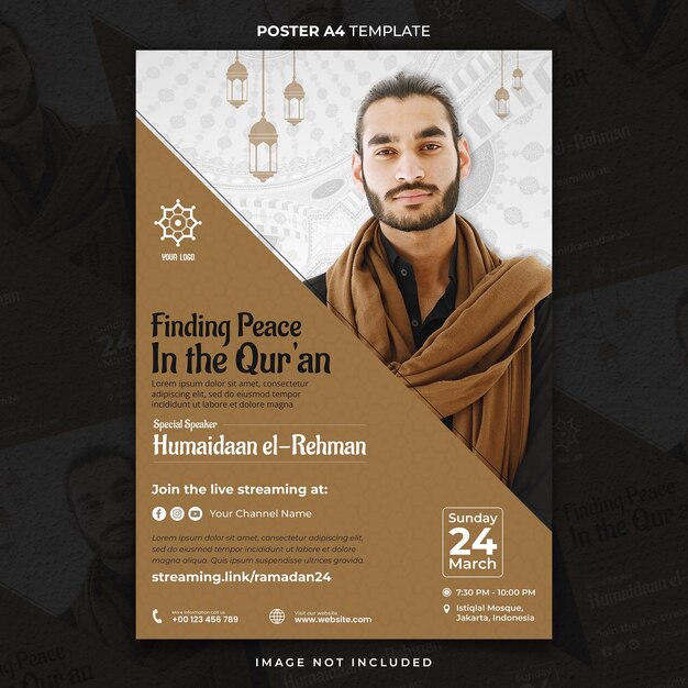 PSD ライブストリーミング イスラム教の講義 特別ポスター a4 またはバナーテンプレート