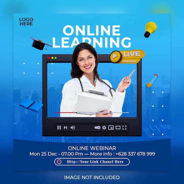 PSD live streaming online learning and social media post template