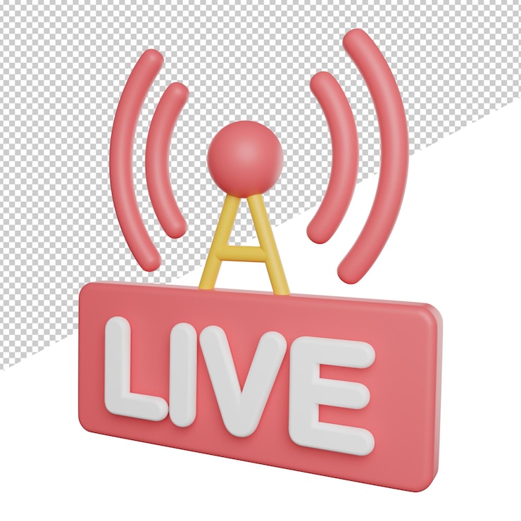 PSD live streaming sign side view 3d rendering icon illustration on transparent background