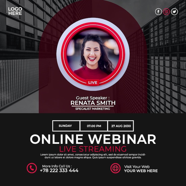 PSD live streaming webinar digitale marketing en zakelijke social media postsjabloon