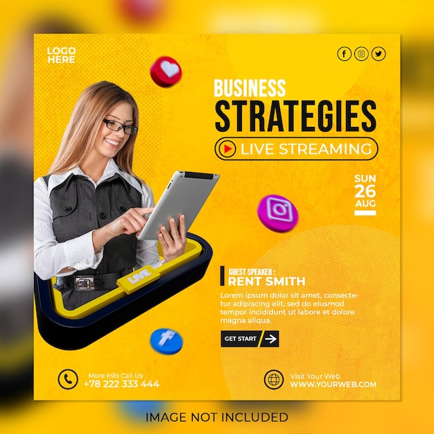 PSD live streaming workshop marketing agency and corporate social media post template