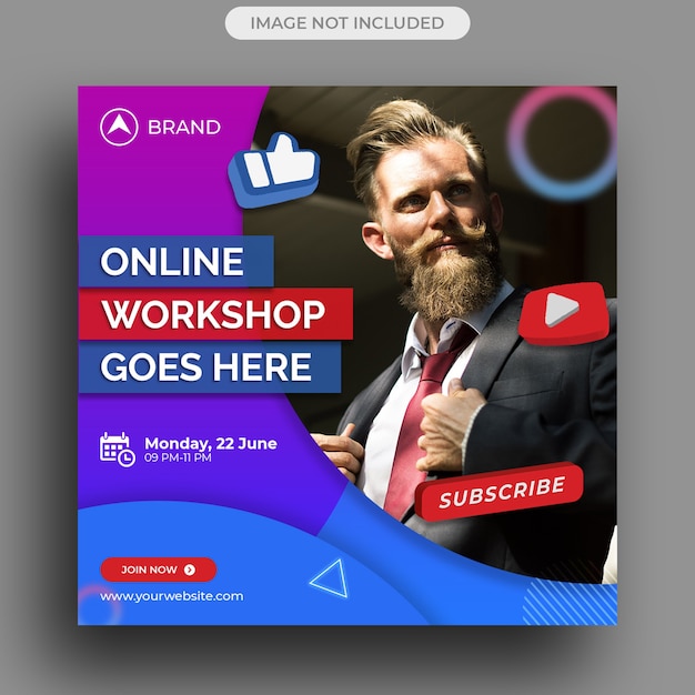 Workshop di live streaming post sui social media, modello di post instagram