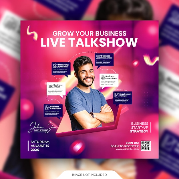 Webinar di talkshow dal vivo e modello di social media aziendale e post di instagram