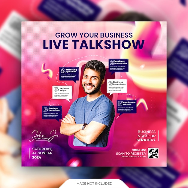 PSD webinar di talkshow dal vivo e modello di social media aziendale e post di instagram