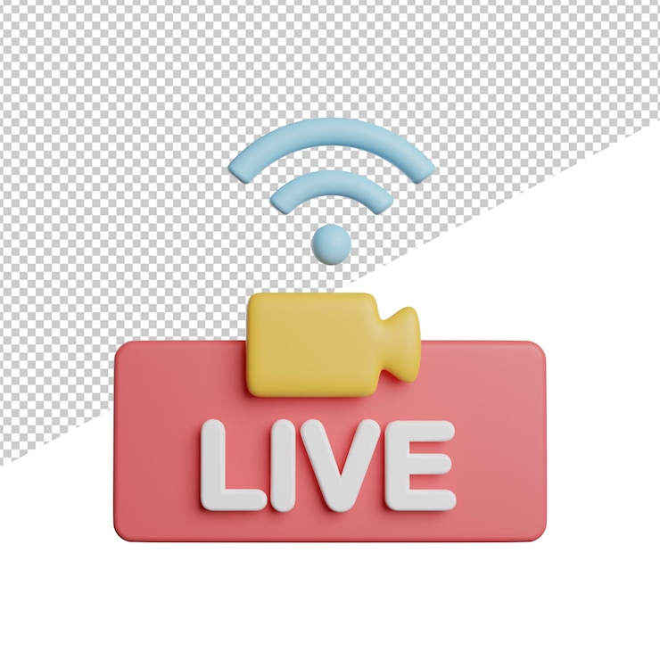 PSD live video on air front view 3d rendering icon illustration on transparent background