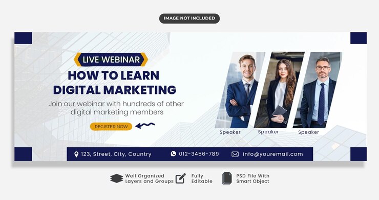 PSD live webinar marketing cyfrowy media społecznościowe banner promocyjny szablon okładki facebooka.