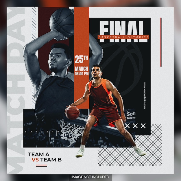 Live wedstrijd basketbal flyer social media postsjabloon
