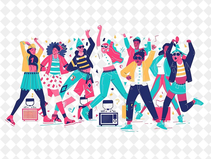 PSD lively christmas street dance with dancers and spectators de illustration christmas art design