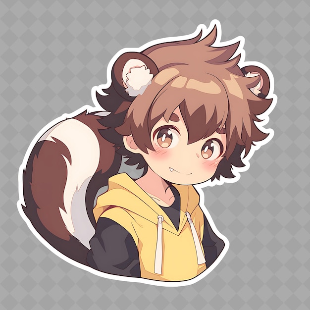 Lively and kawaii anime skunk boy with a striped tail with a png creative cute sticker collection